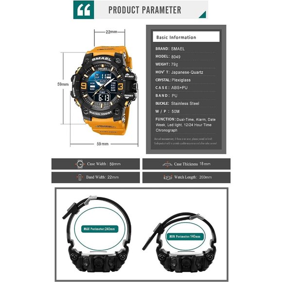 KXAITO Men Electronic Digital Large Dual Display Waterproof Tactical Army Watch - Picture 3 of 6